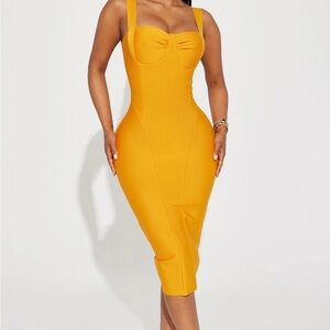 Orange Bandage Midi Dress